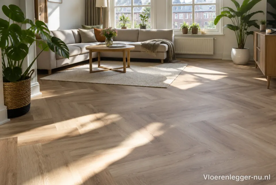 Visgraat vloer in een lichte woonkamer